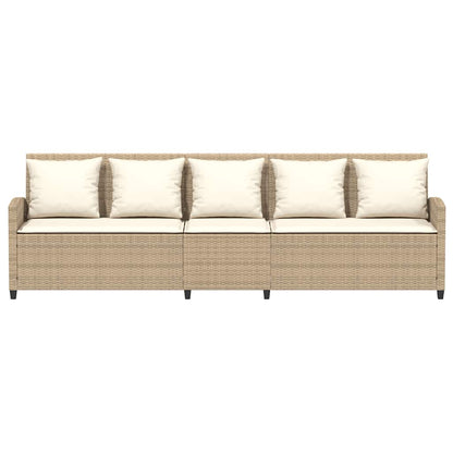 Gartensofa 5-Sitzer mit Kissen Beige Poly Rattan