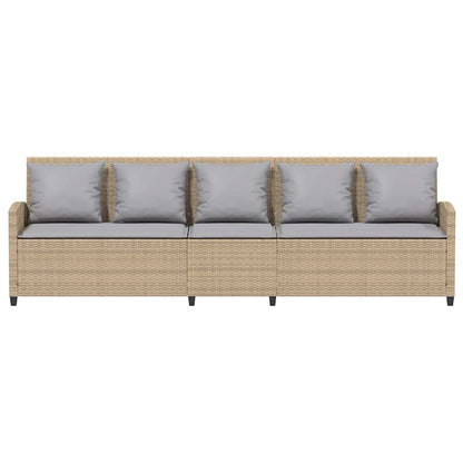 Gartensofa 5-Sitzer mit Kissen Beige Poly Rattan