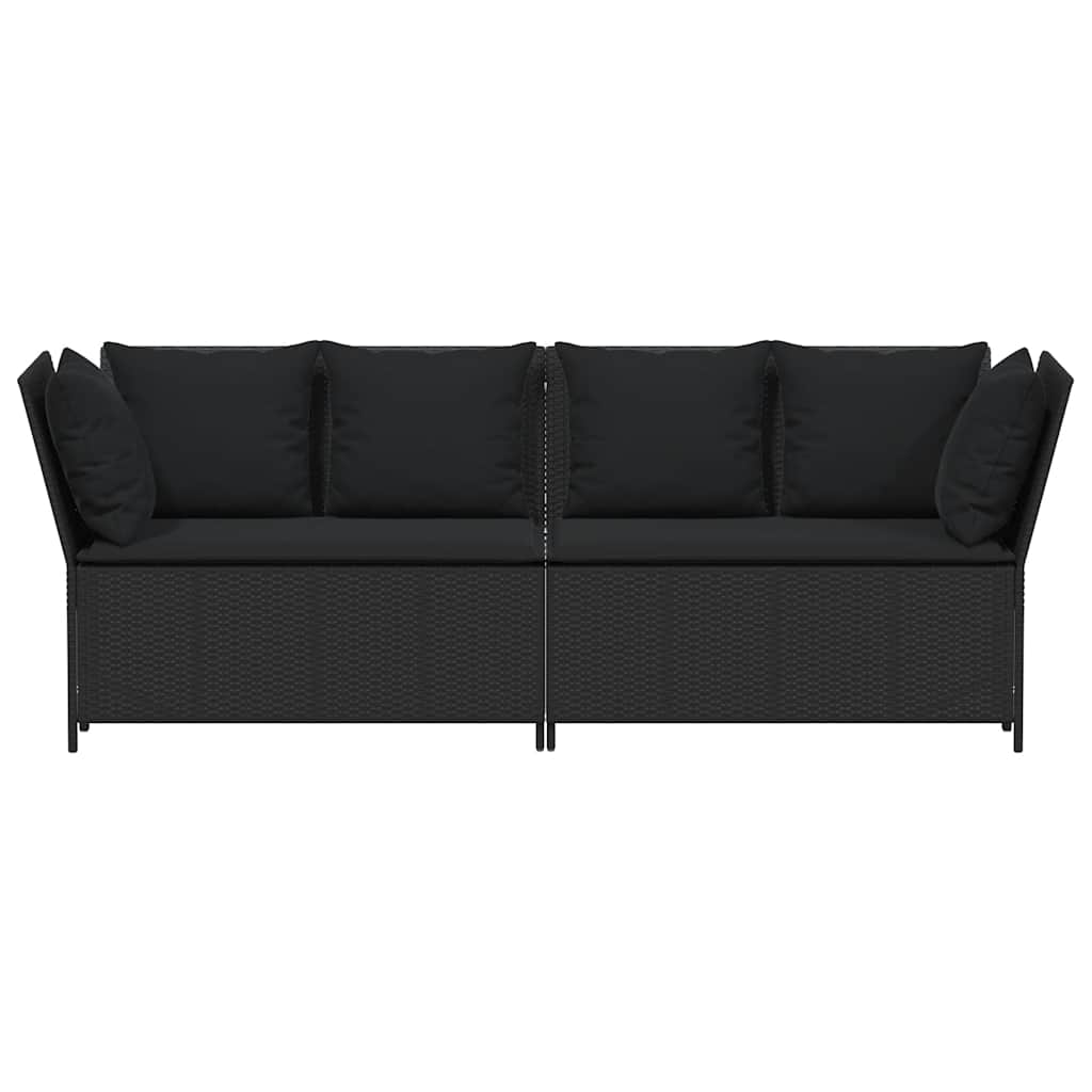 Gartensofa mit Kissen Schwarz Poly Rattan