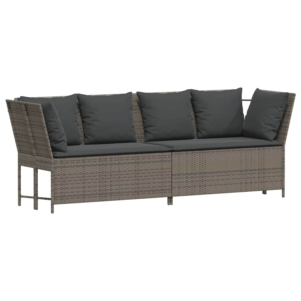 Gartensofa mit Kissen Grau Poly Rattan