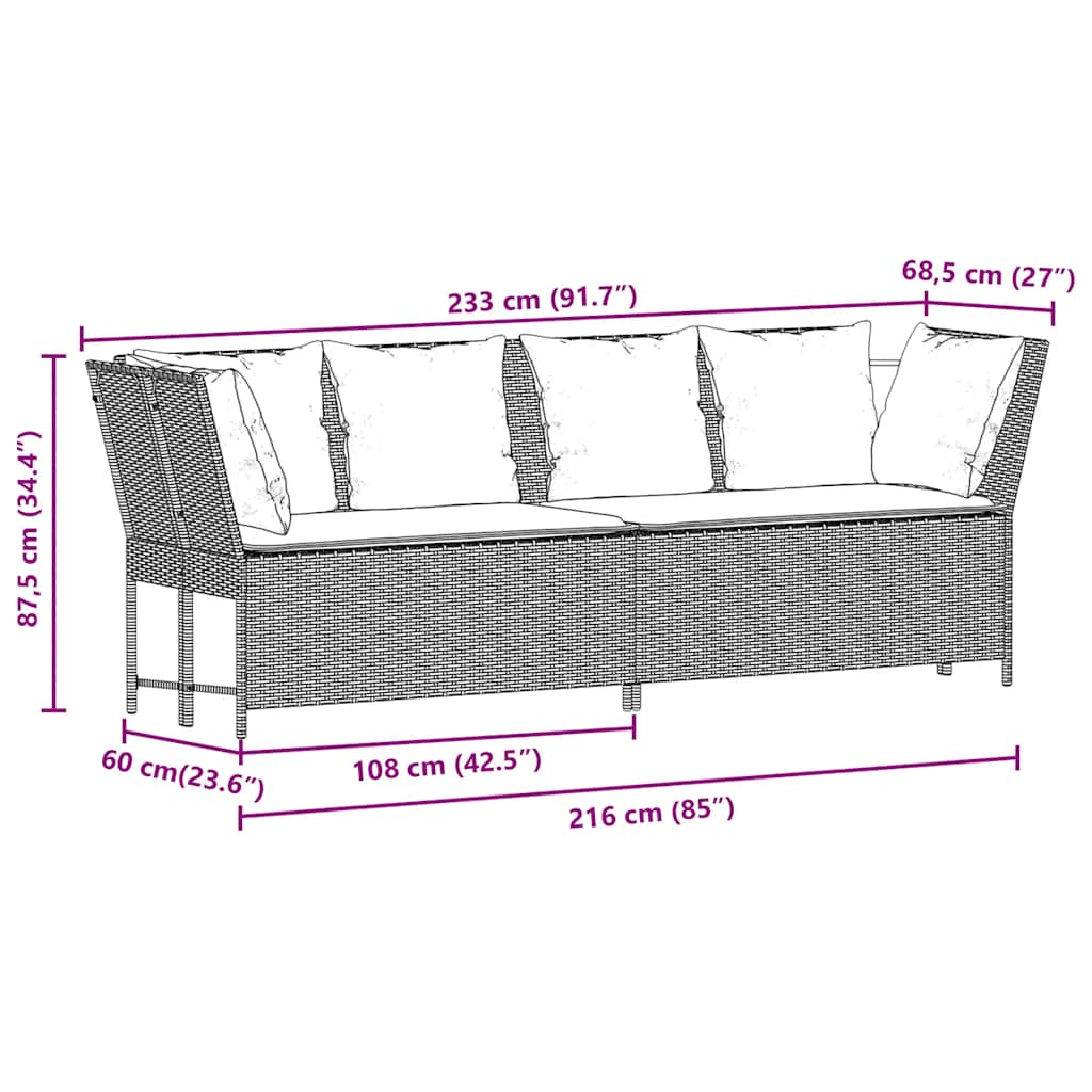 Gartensofa mit Kissen Beige Poly Rattan