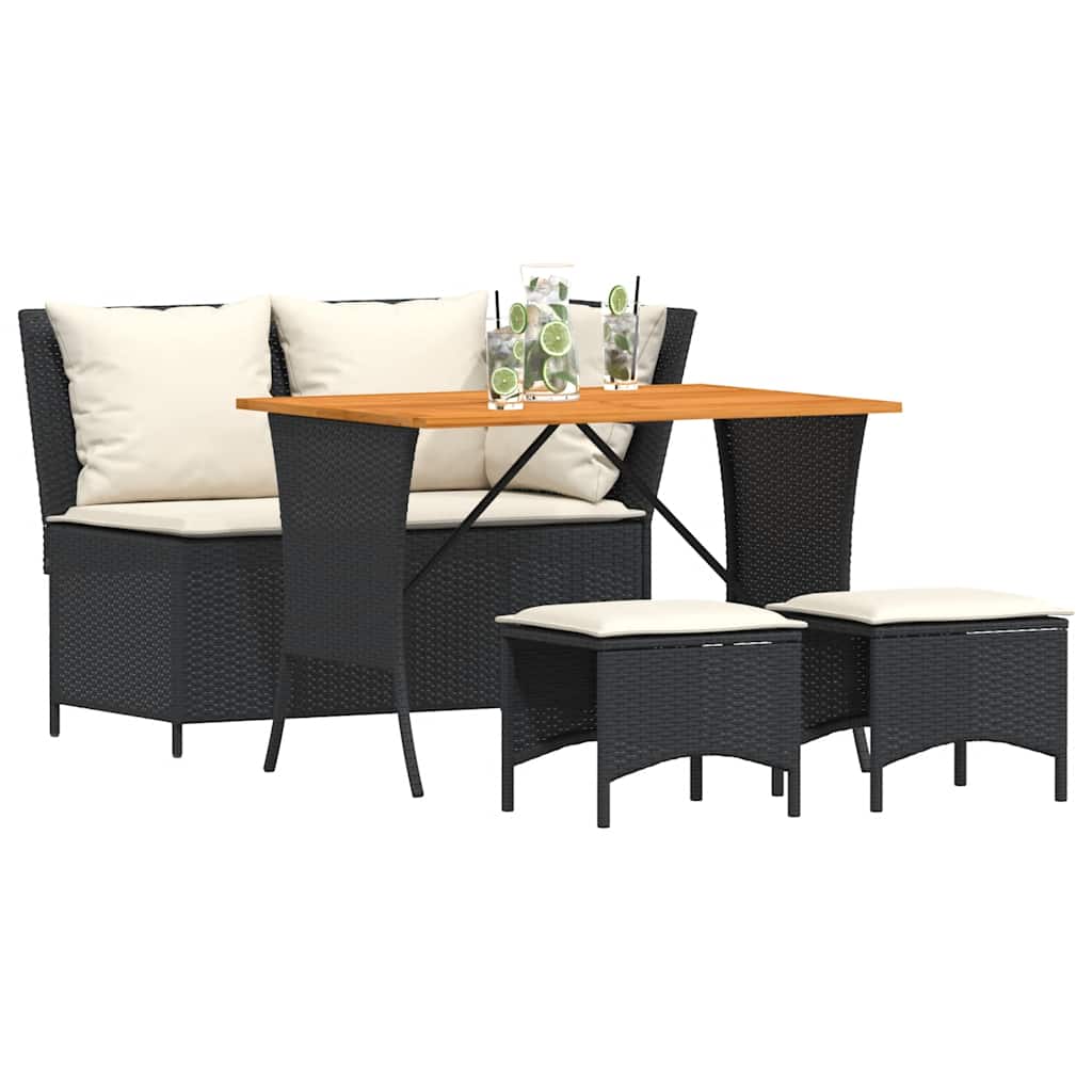4-tlg. Garten-Essgruppe mit Kissen Schwarz Poly Rattan
