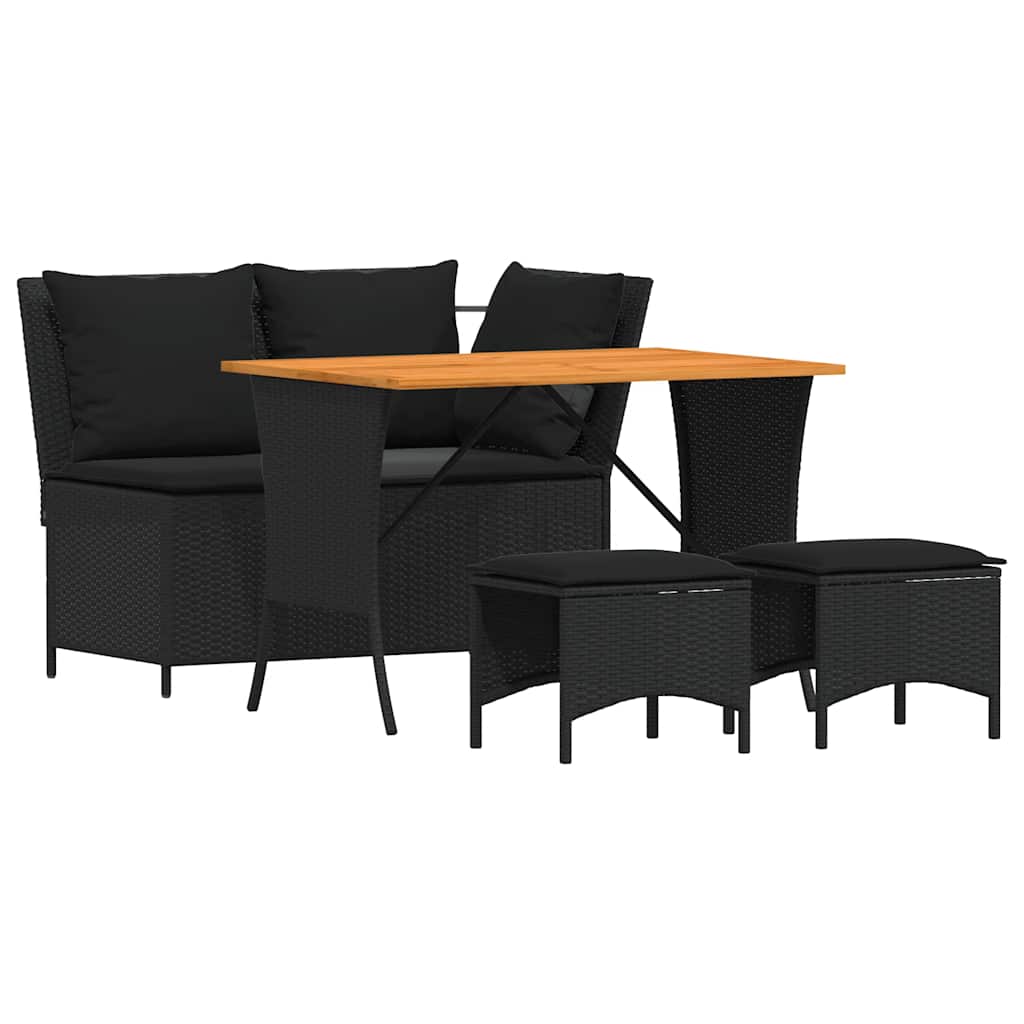 4-tlg. Garten-Essgruppe mit Kissen Schwarz Poly Rattan