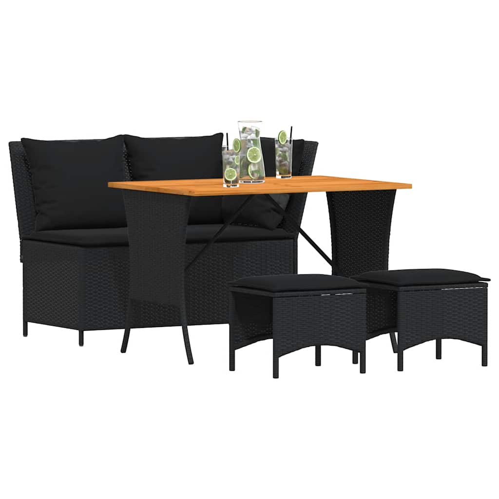 4-tlg. Garten-Essgruppe mit Kissen Schwarz Poly Rattan