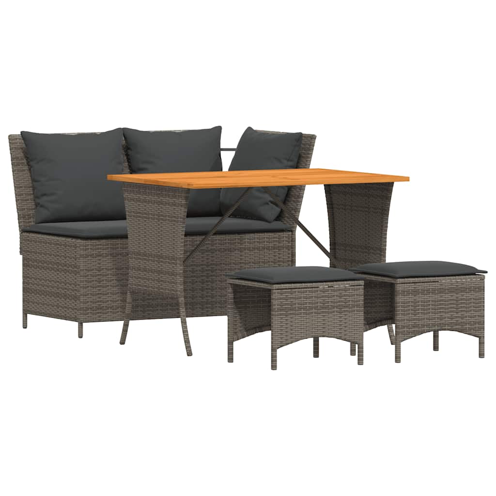 4-tlg. Garten-Essgruppe mit Kissen Grau Poly Rattan