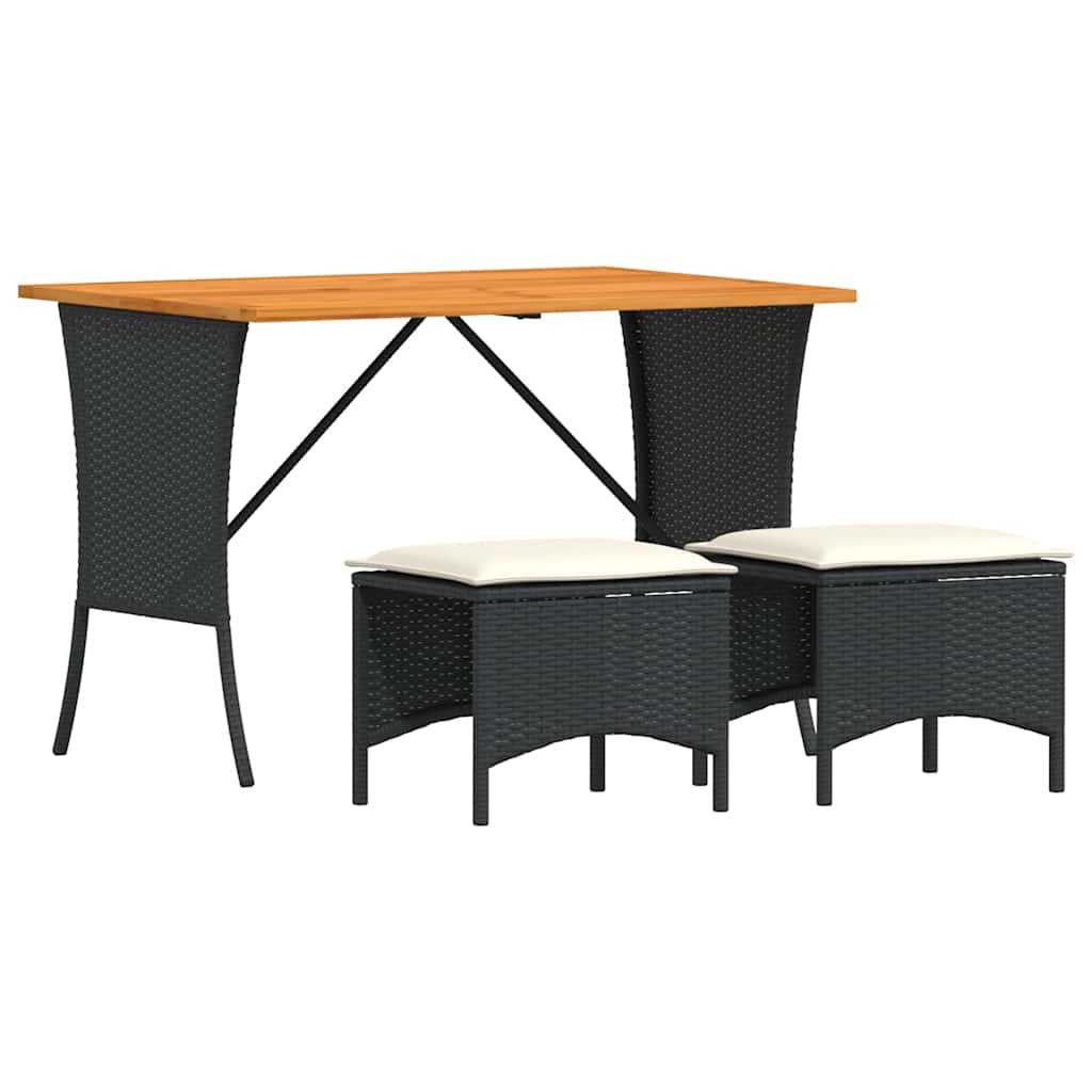 3-tlg. Garten-Essgruppe mit Kissen Schwarz Poly Rattan