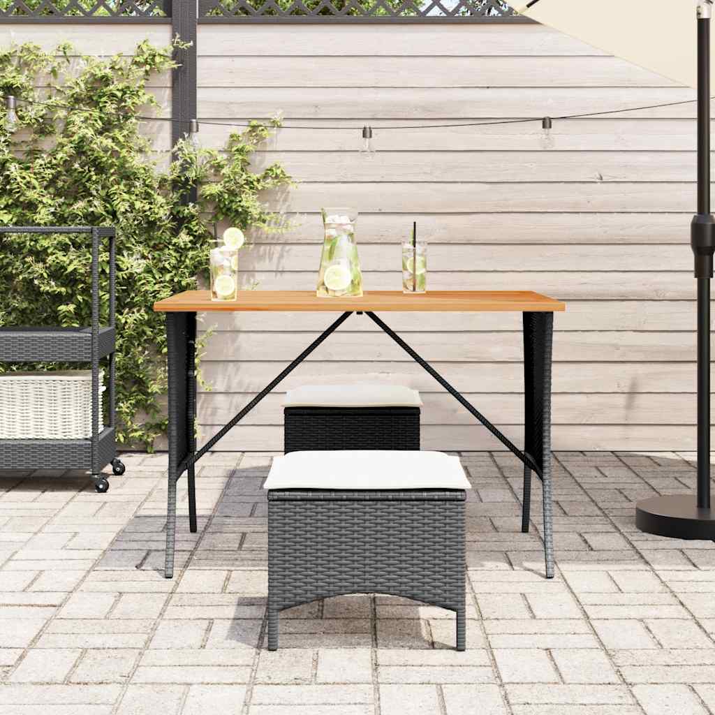 3-tlg. Garten-Essgruppe mit Kissen Schwarz Poly Rattan
