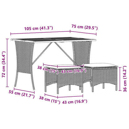 3-tlg. Garten-Essgruppe mit Kissen Schwarz Poly Rattan