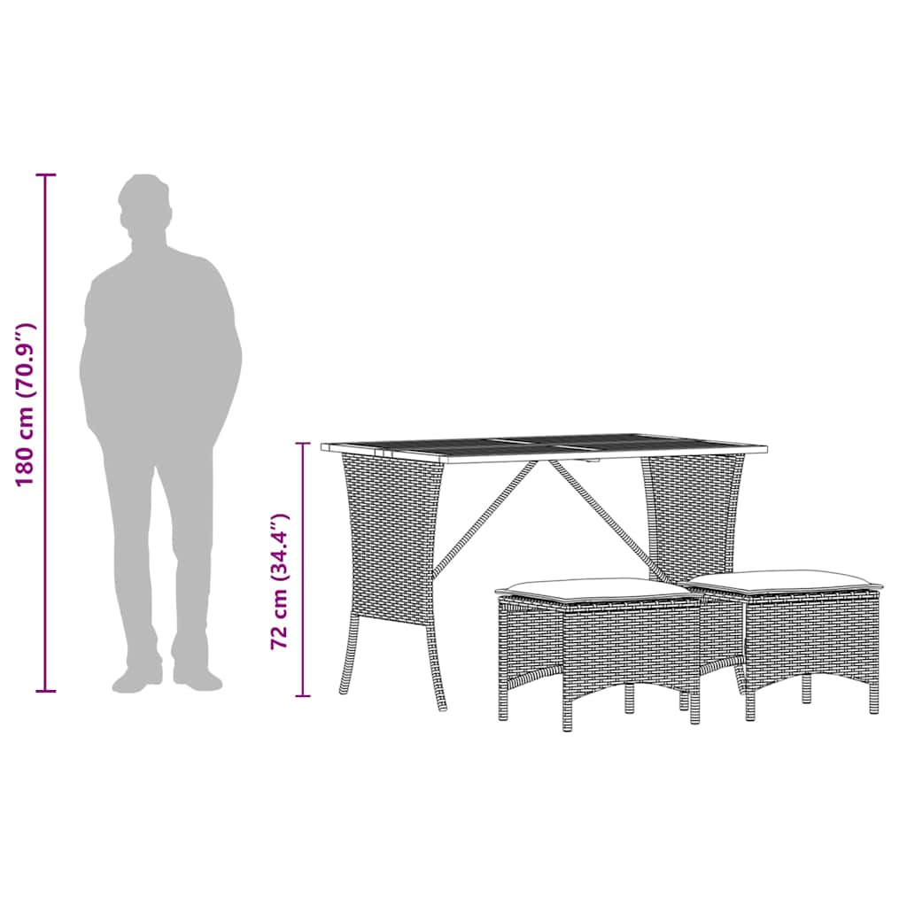 3-tlg. Garten-Essgruppe mit Kissen Schwarz Poly Rattan