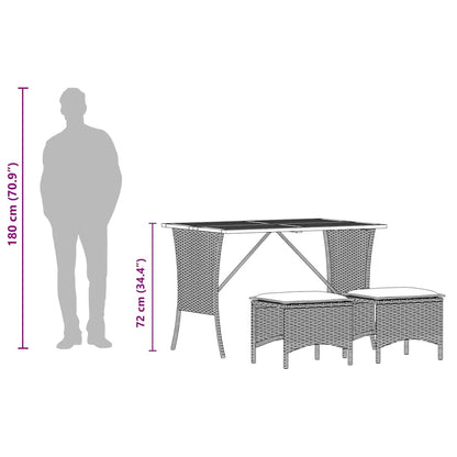 3-tlg. Garten-Essgruppe mit Kissen Schwarz Poly Rattan
