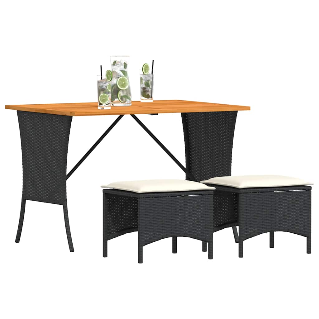 3-tlg. Garten-Essgruppe mit Kissen Schwarz Poly Rattan