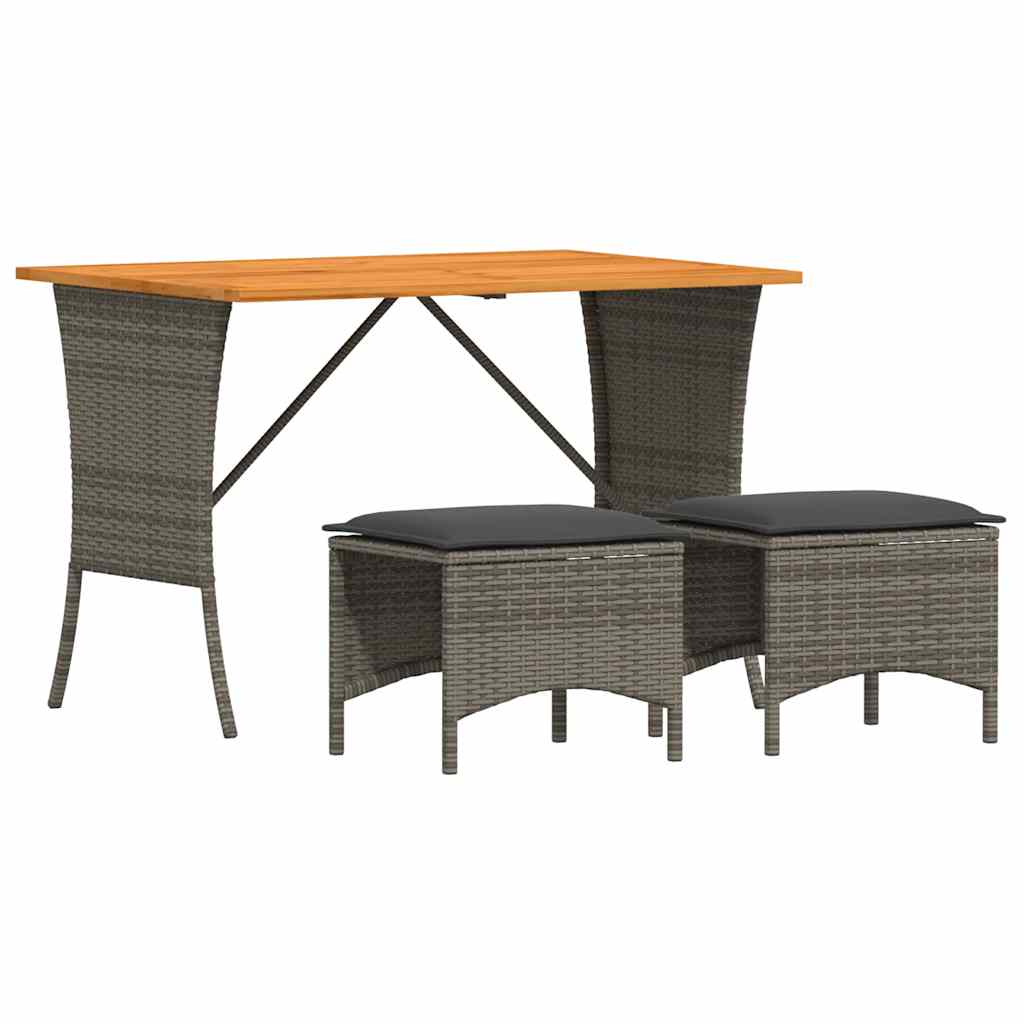 3-tlg. Garten-Essgruppe mit Kissen Grau Poly Rattan