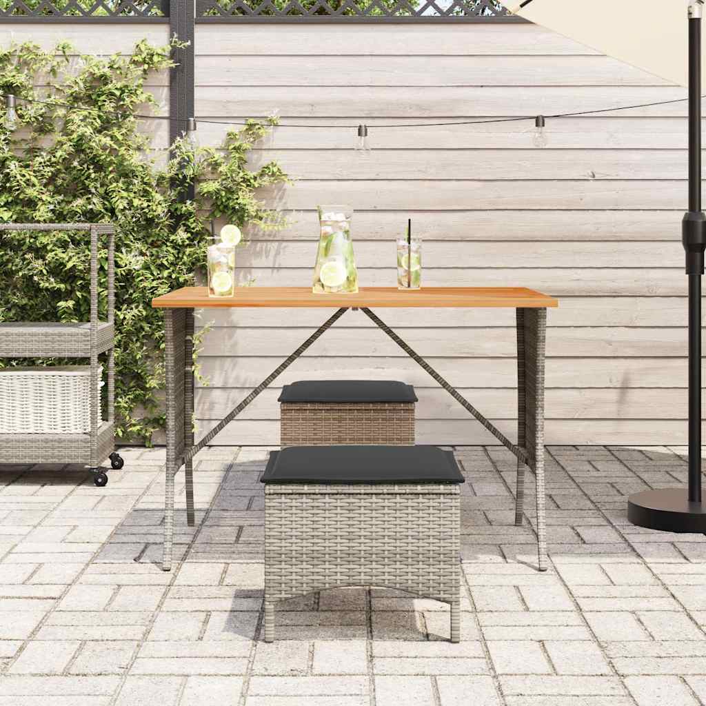 3-tlg. Garten-Essgruppe mit Kissen Grau Poly Rattan