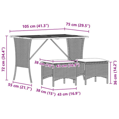 3-tlg. Garten-Essgruppe mit Kissen Grau Poly Rattan