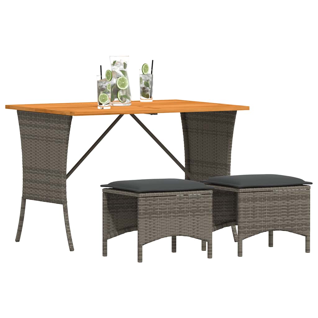 3-tlg. Garten-Essgruppe mit Kissen Grau Poly Rattan
