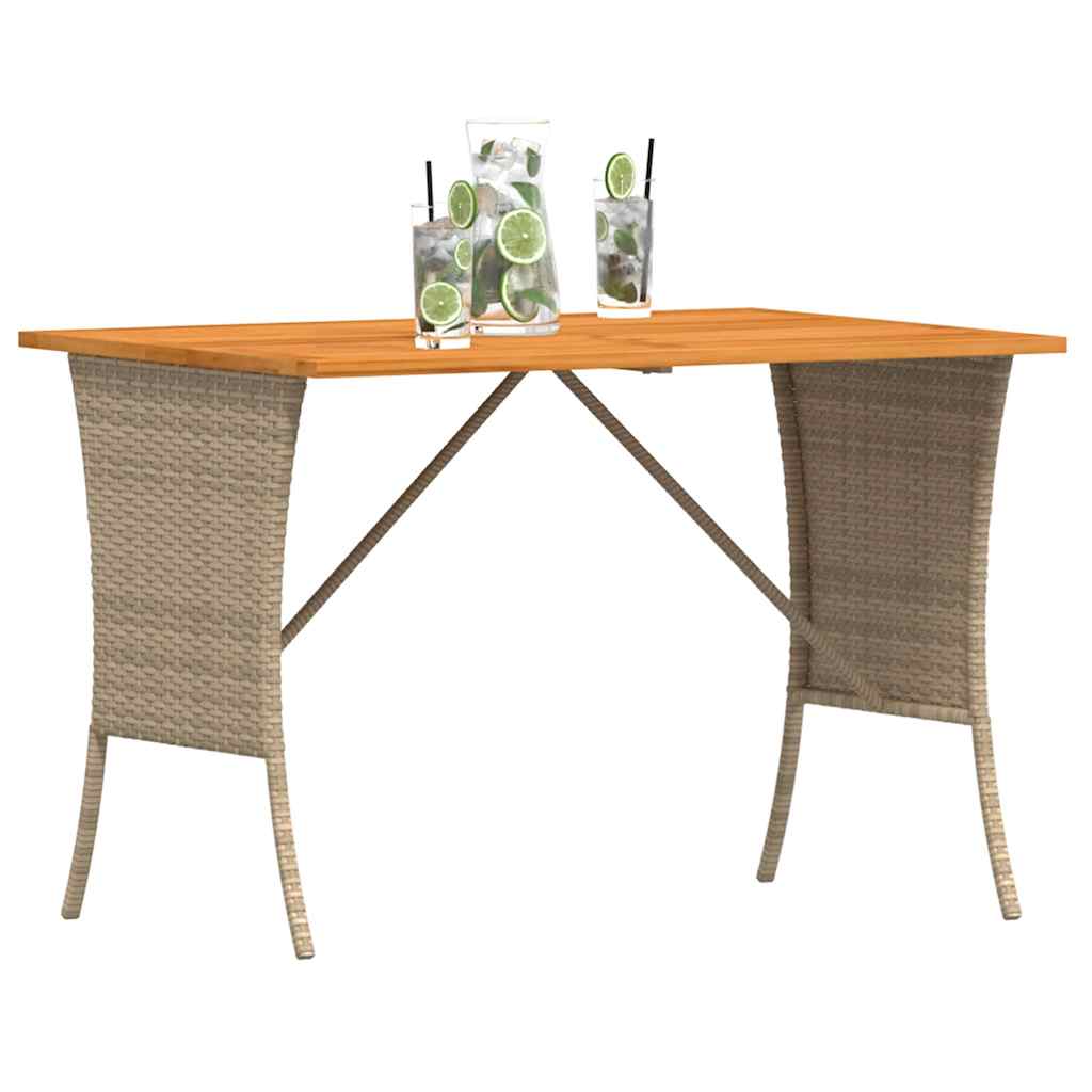 Gartentisch mit Akazienholzplatte Beige 105x75x72cm Poly Rattan