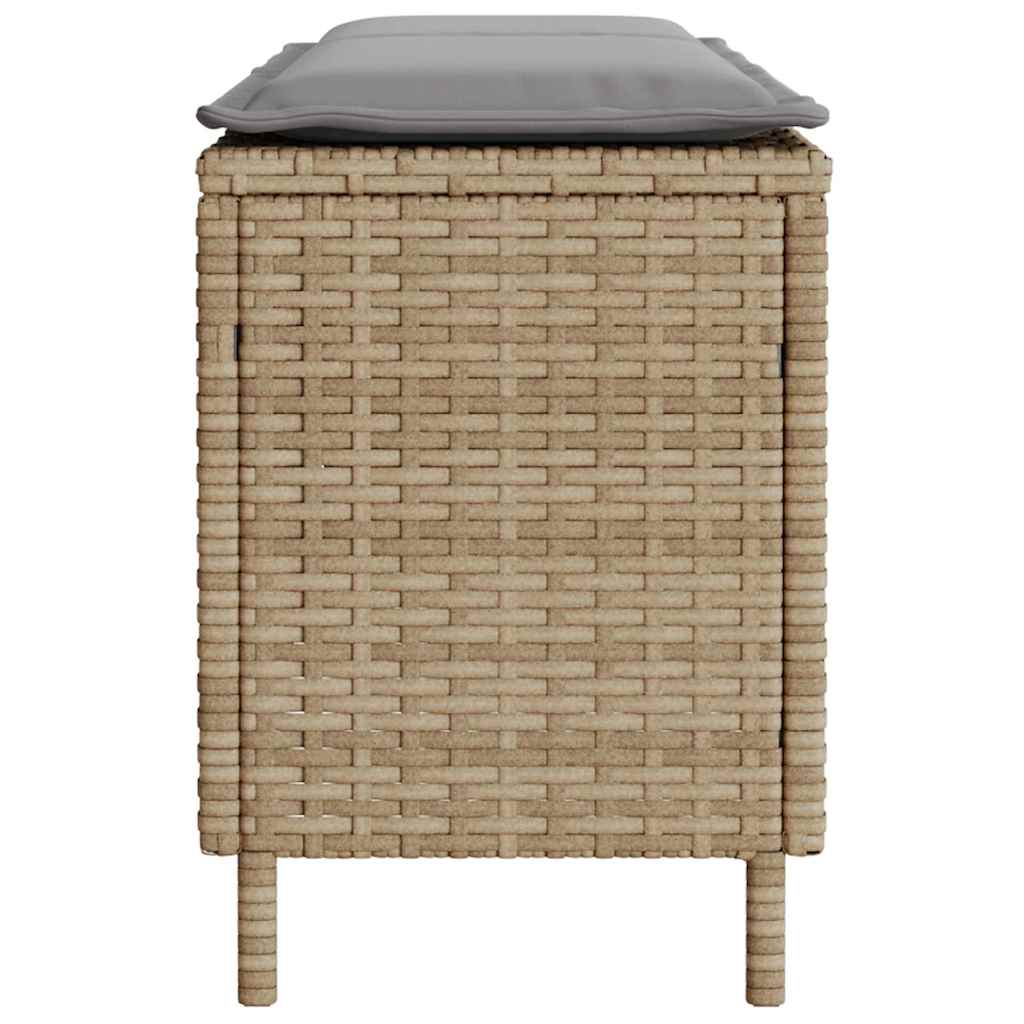 Gartenbank mit Kissen Beige 110x30x40,5 cm Poly Rattan