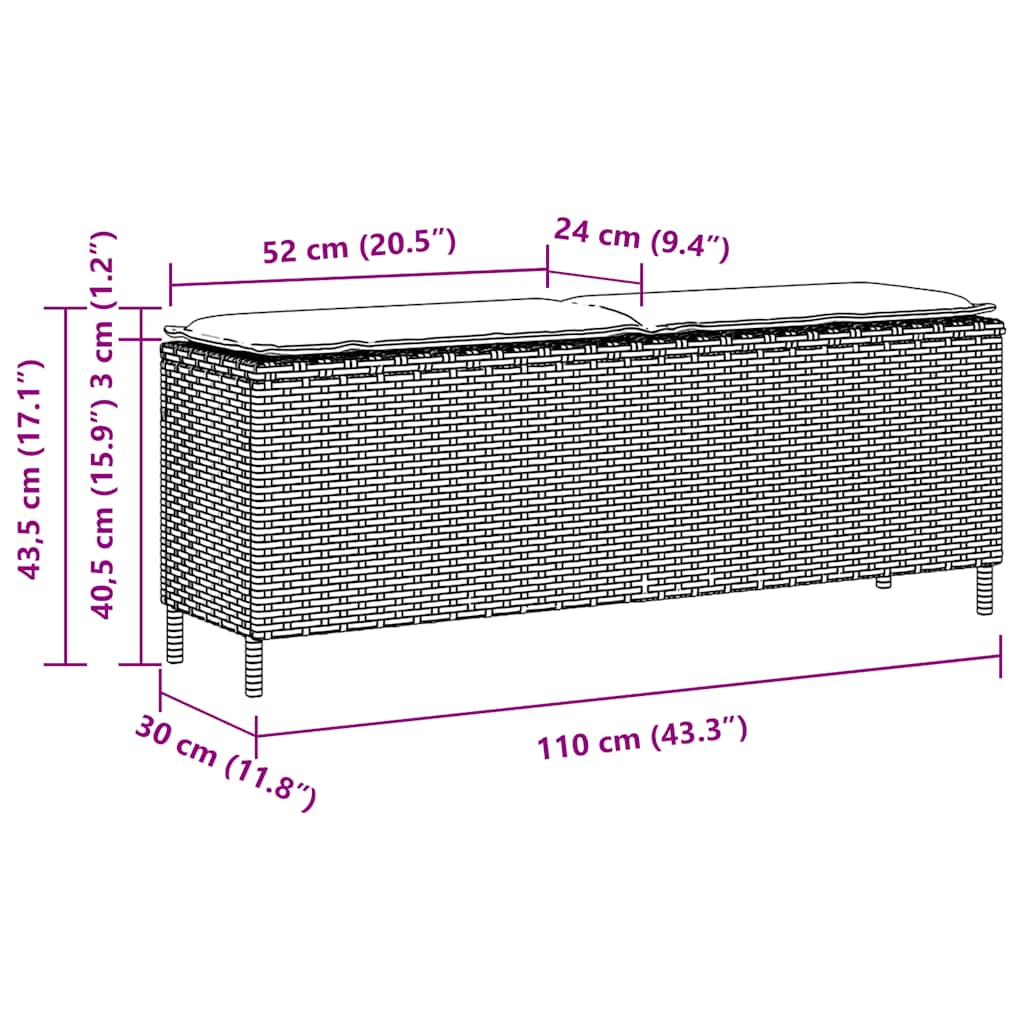 Gartenbank mit Kissen Hellgrau 110x30x40,5 cm Poly Rattan