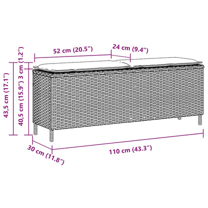 Gartenbank mit Kissen Hellgrau 110x30x40,5 cm Poly Rattan