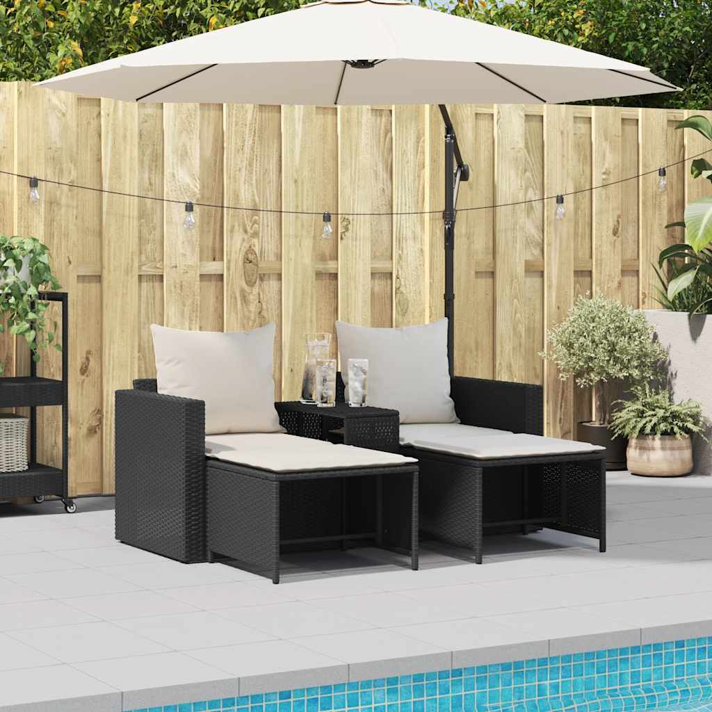 5-tlg. Garten-Sofagarnitur Kissen Stapelbar Schwarz Poly Rattan