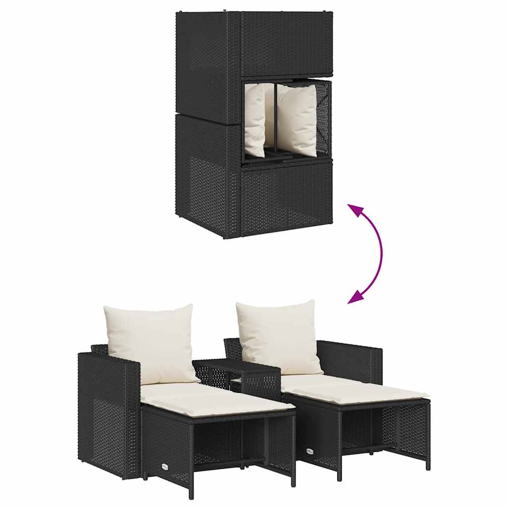 5-tlg. Garten-Sofagarnitur Kissen Stapelbar Schwarz Poly Rattan