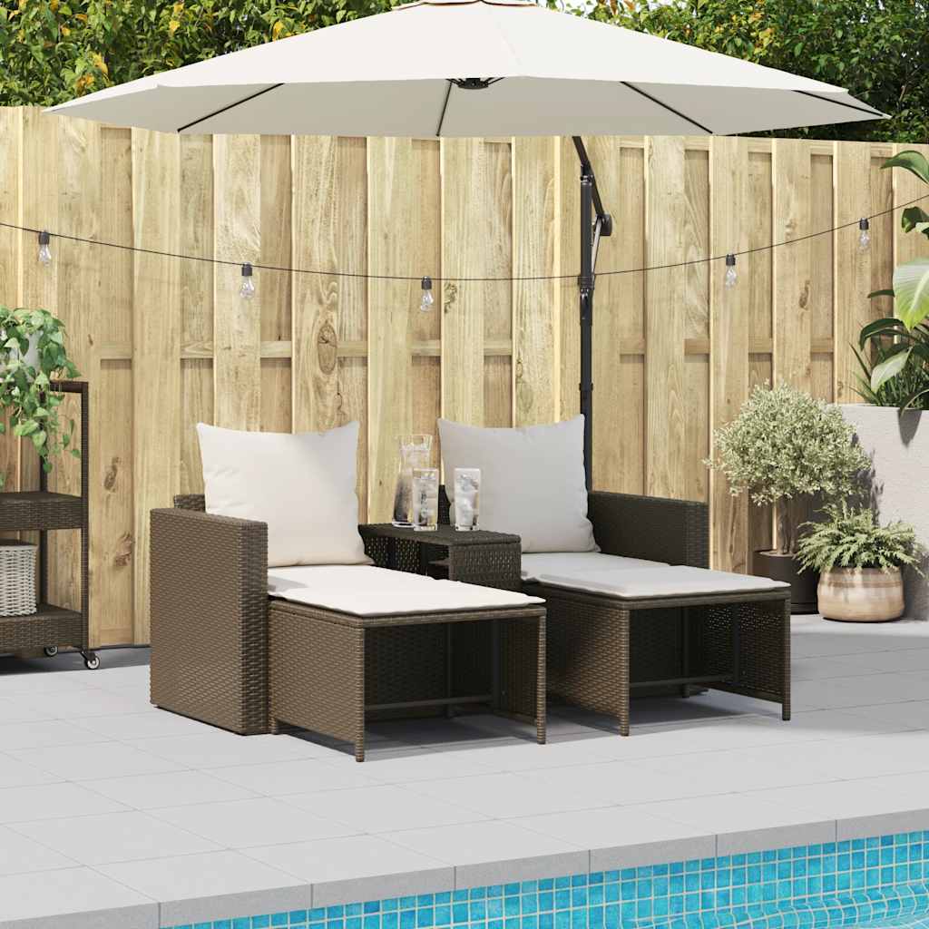 5-tlg. Garten-Sofagarnitur Kissen Stapelbar Braun Poly Rattan