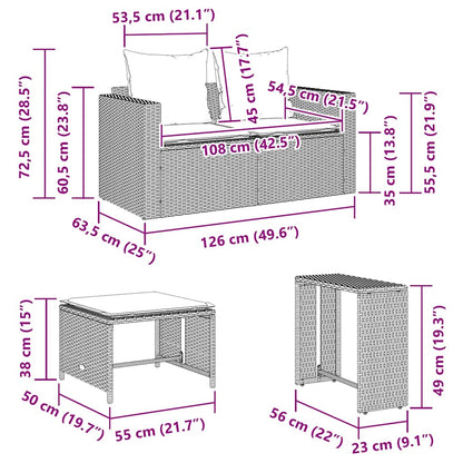 5-tlg. Garten-Sofagarnitur Kissen Stapelbar Grau Poly Rattan