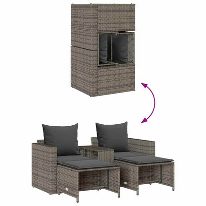 5-tlg. Garten-Sofagarnitur Kissen Stapelbar Grau Poly Rattan