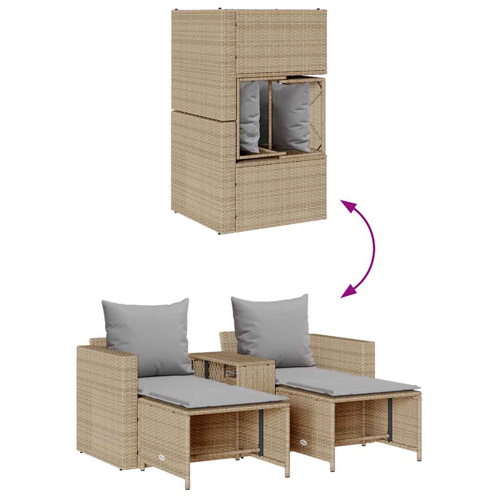5-tlg. Garten-Sofagarnitur Kissen Stapelbar Beige Poly Rattan