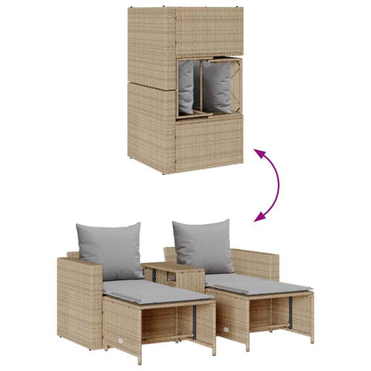5-tlg. Garten-Sofagarnitur Kissen Stapelbar Beige Poly Rattan