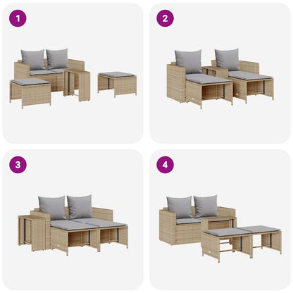 5-tlg. Garten-Sofagarnitur Kissen Stapelbar Beige Poly Rattan