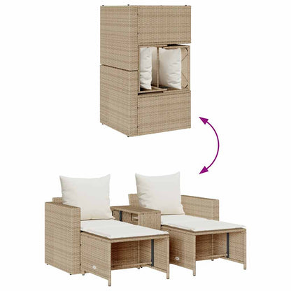 5-tlg. Garten-Sofagarnitur Kissen Stapelbar Beige Poly Rattan