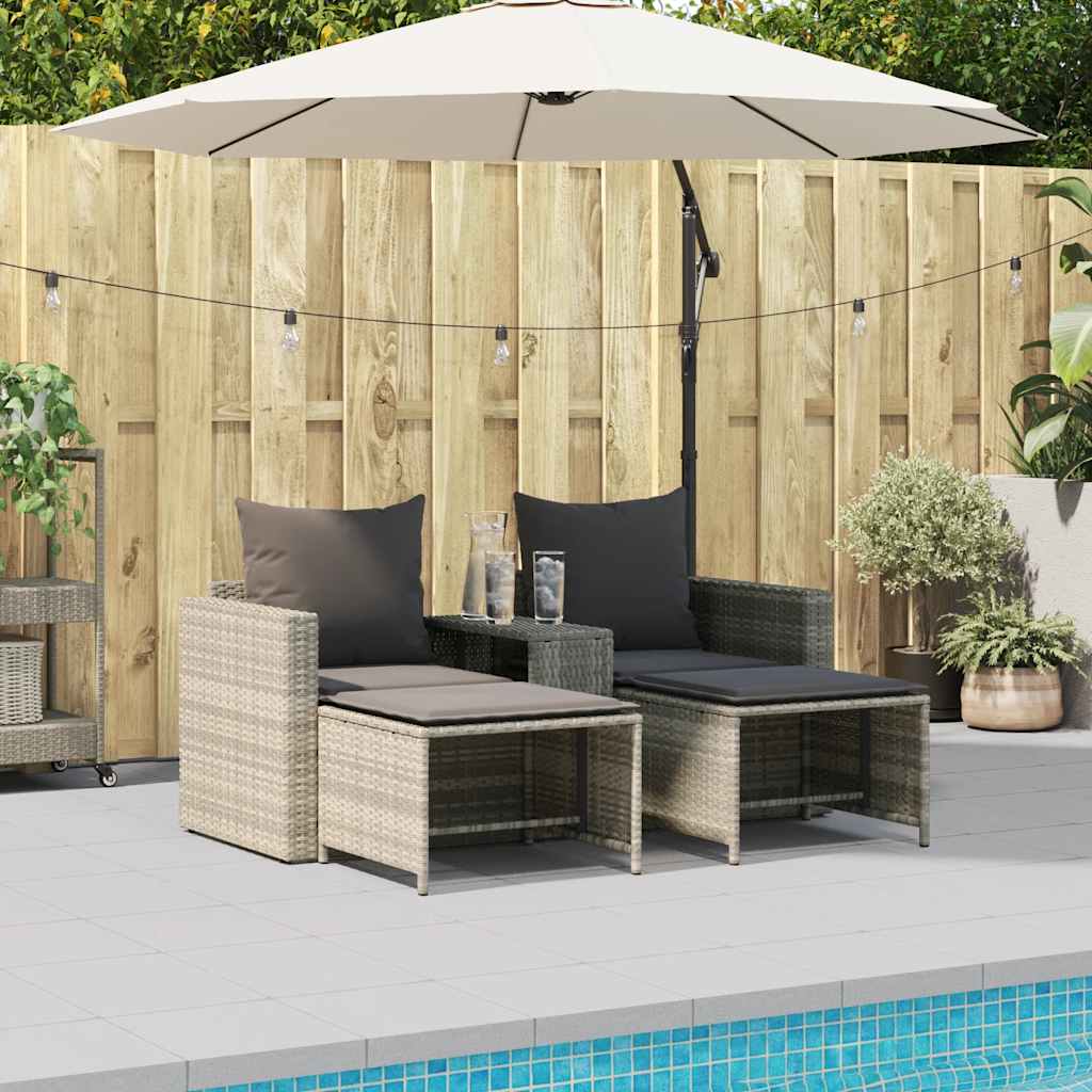 5tlg. Garten-Sofagarnitur Kissen Stapelbar Hellgrau Poly Rattan