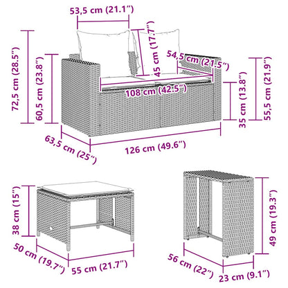 5tlg. Garten-Sofagarnitur Kissen Stapelbar Hellgrau Poly Rattan