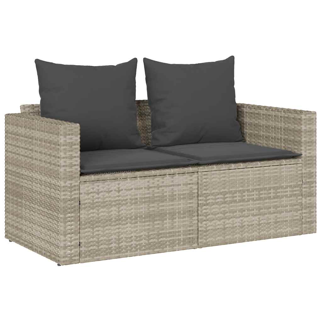 5tlg. Garten-Sofagarnitur Kissen Stapelbar Hellgrau Poly Rattan