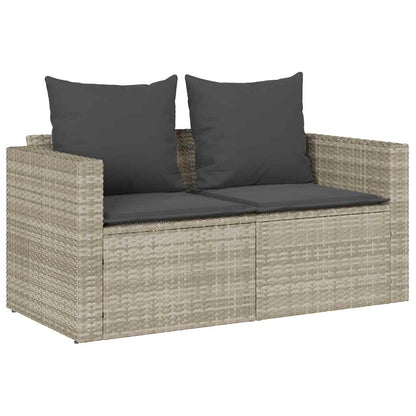 5tlg. Garten-Sofagarnitur Kissen Stapelbar Hellgrau Poly Rattan