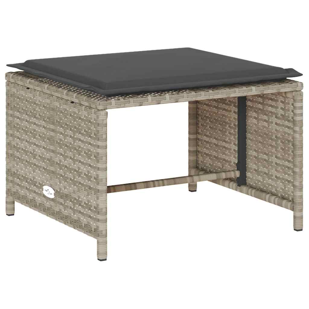 5tlg. Garten-Sofagarnitur Kissen Stapelbar Hellgrau Poly Rattan