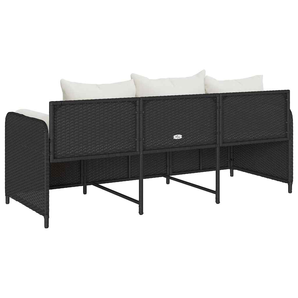 Gartensofa mit Kissen 3-Sitzer Schwarz Poly Rattan