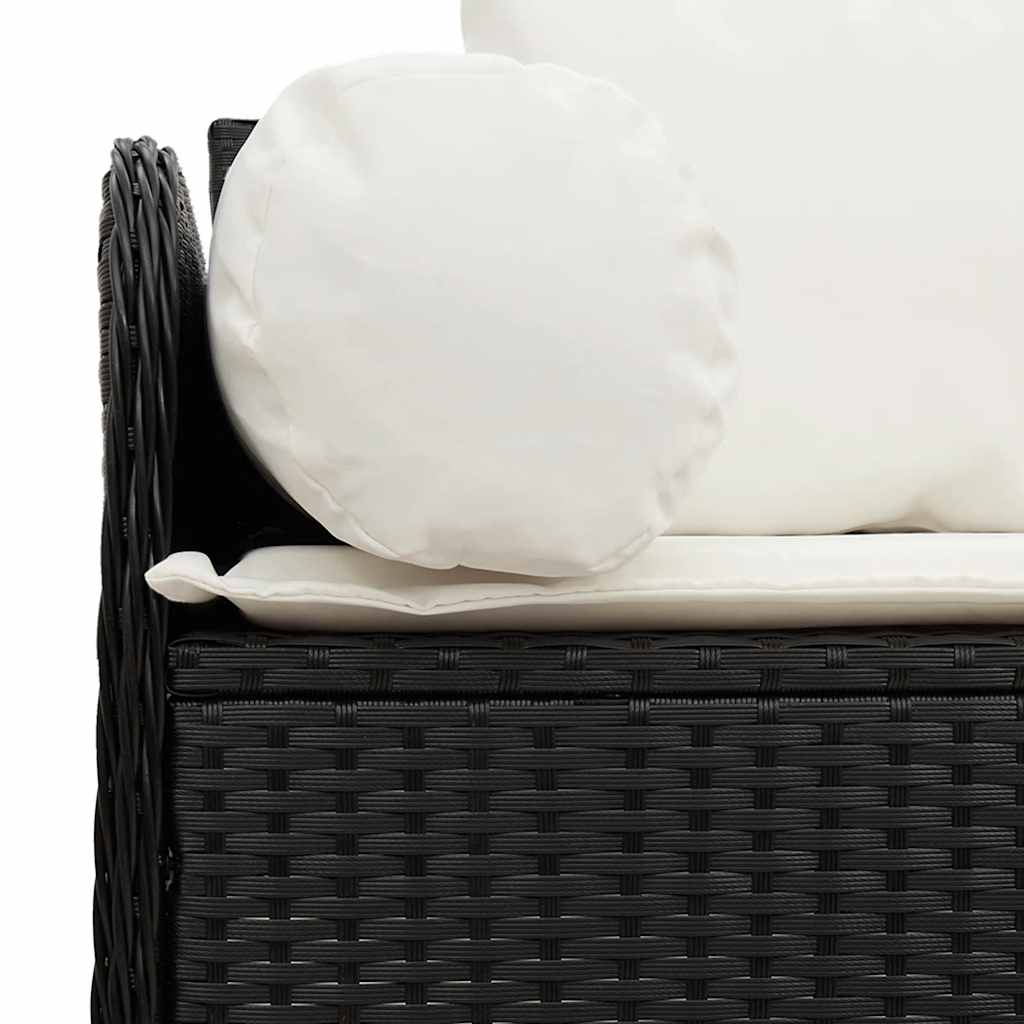 Gartensofa mit Kissen 3-Sitzer Schwarz Poly Rattan