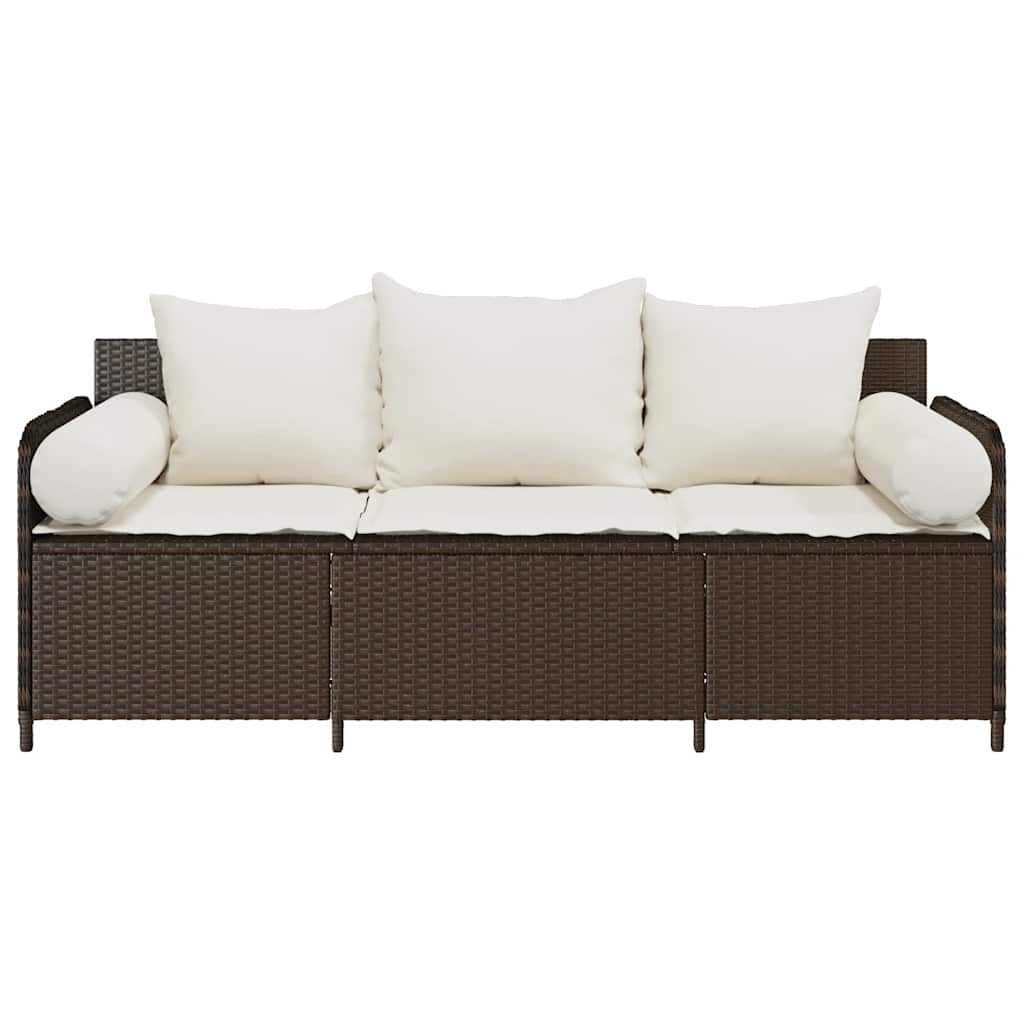 Gartensofa mit Kissen 3-Sitzer Braun Poly Rattan