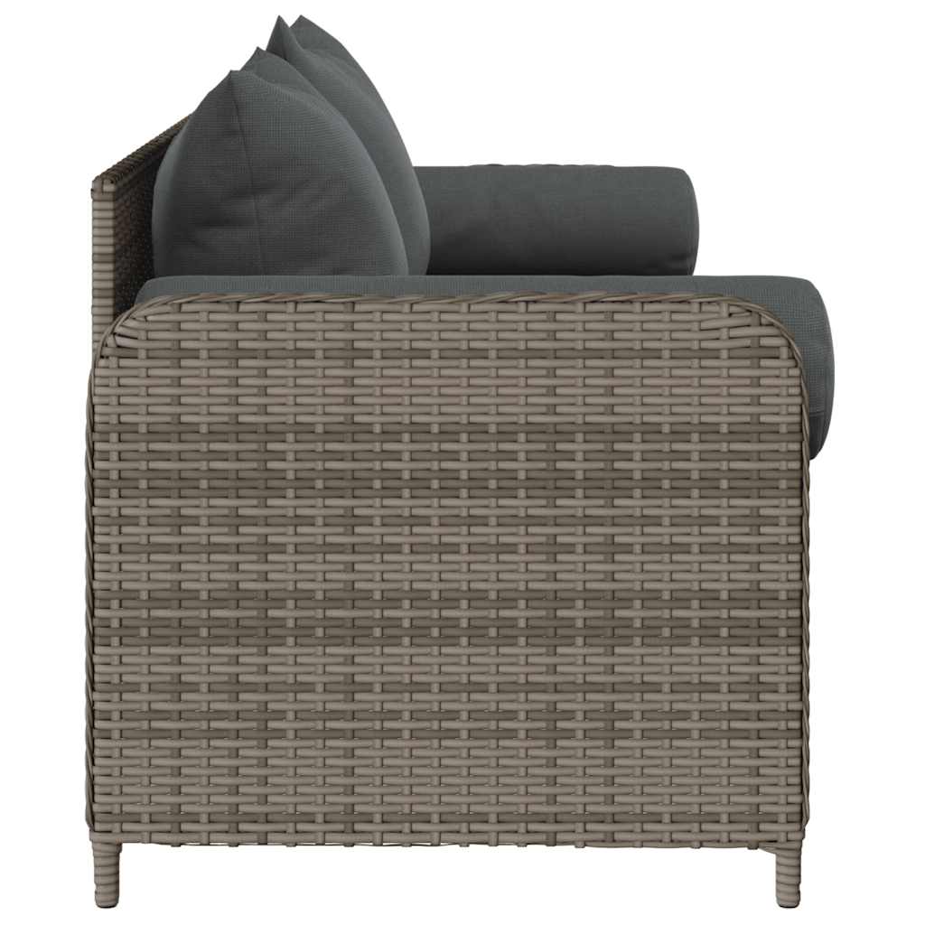 Gartensofa mit Kissen 3-Sitzer Grau Poly Rattan