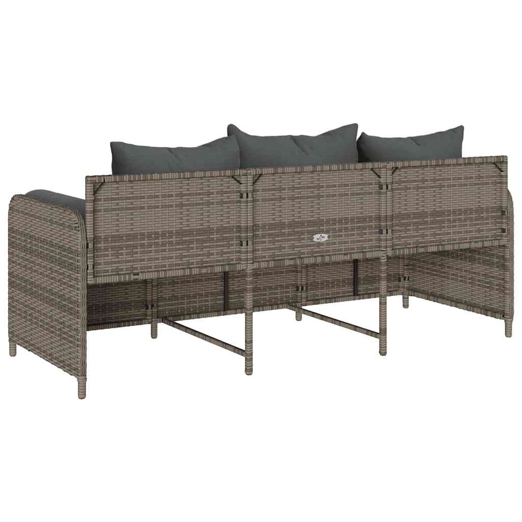 Gartensofa mit Kissen 3-Sitzer Grau Poly Rattan