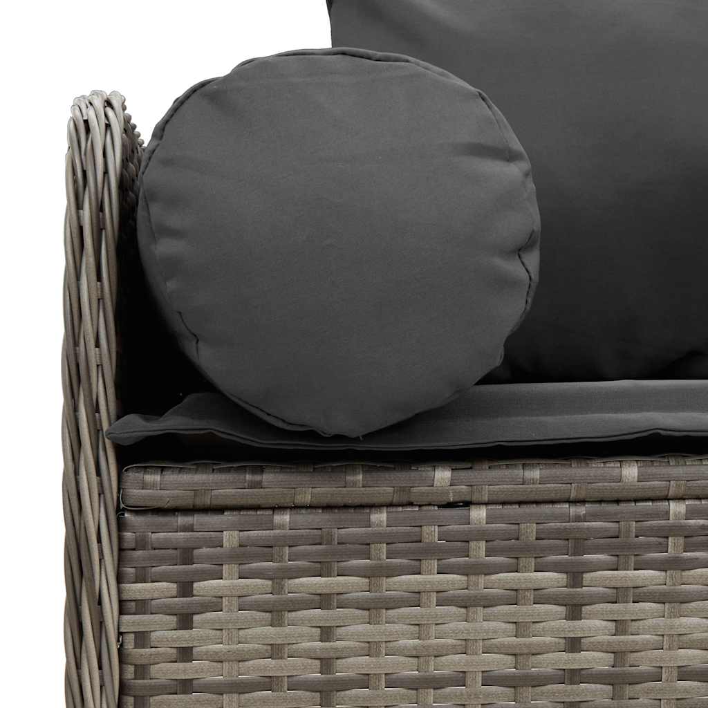 Gartensofa mit Kissen 3-Sitzer Grau Poly Rattan