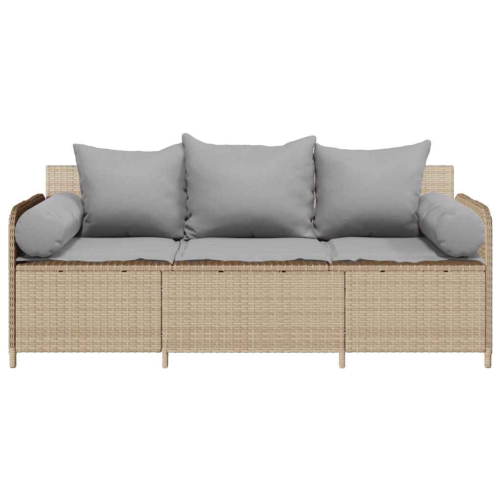 Gartensofa mit Kissen 3-Sitzer Beige Poly Rattan