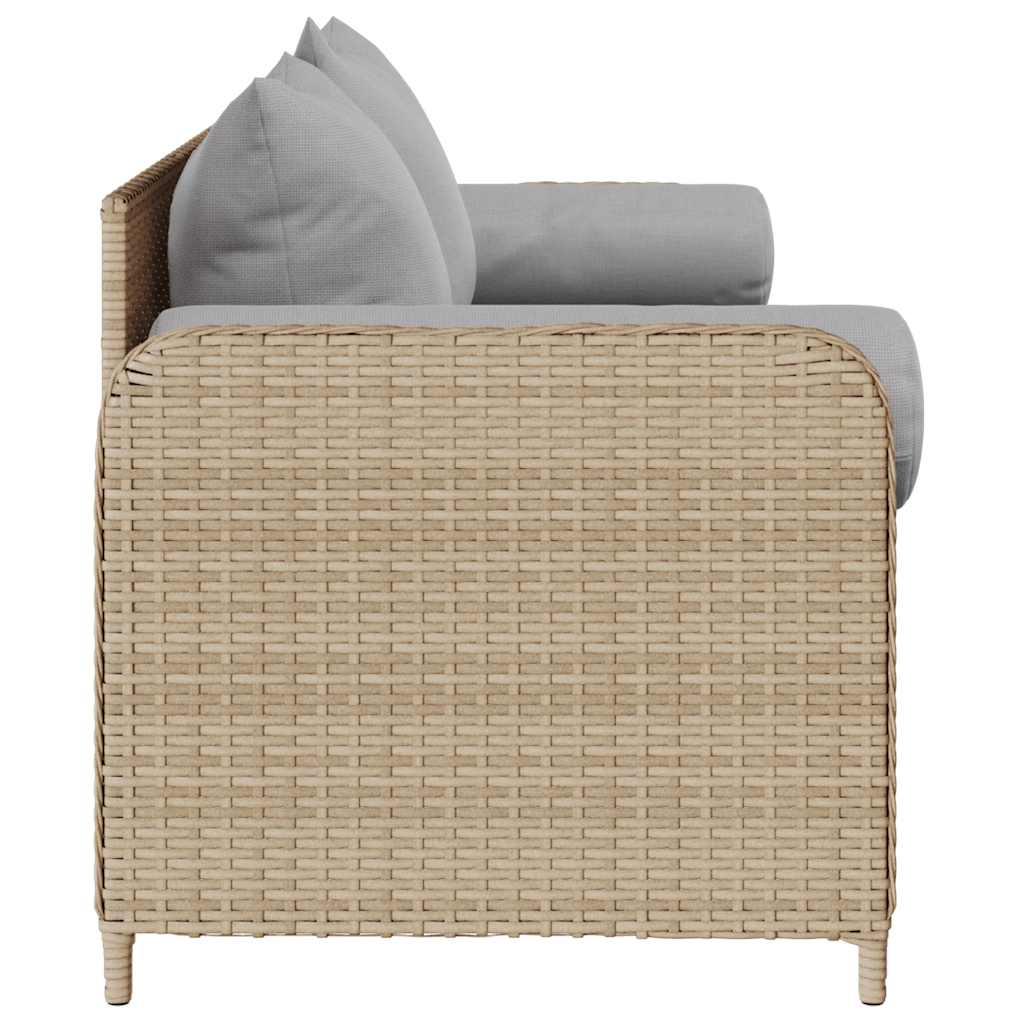 Gartensofa mit Kissen 3-Sitzer Beige Poly Rattan