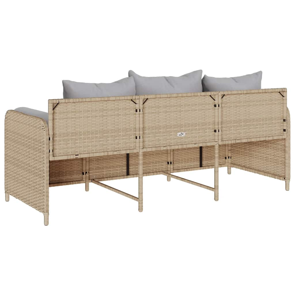 Gartensofa mit Kissen 3-Sitzer Beige Poly Rattan