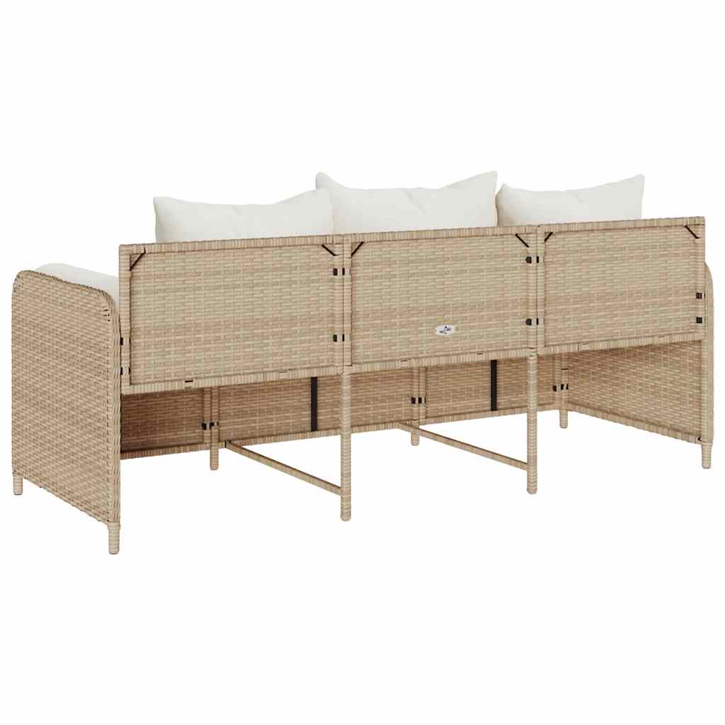 Gartensofa mit Kissen 3-Sitzer Beige Poly Rattan