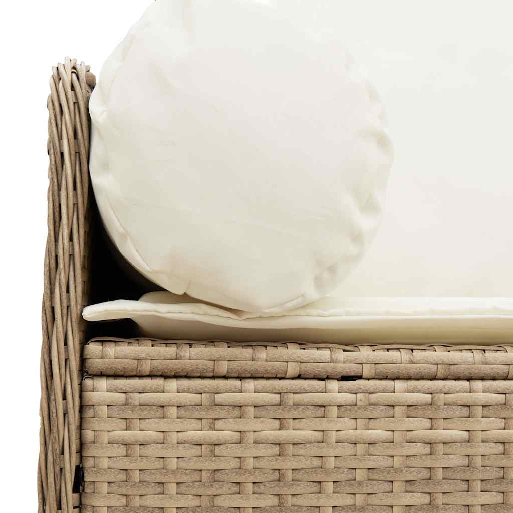 Gartensofa mit Kissen 3-Sitzer Beige Poly Rattan