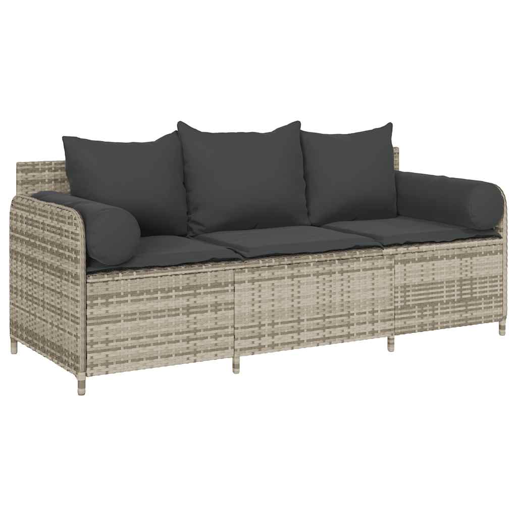 Gartensofa mit Kissen 3-Sitzer Hellgrau Poly Rattan