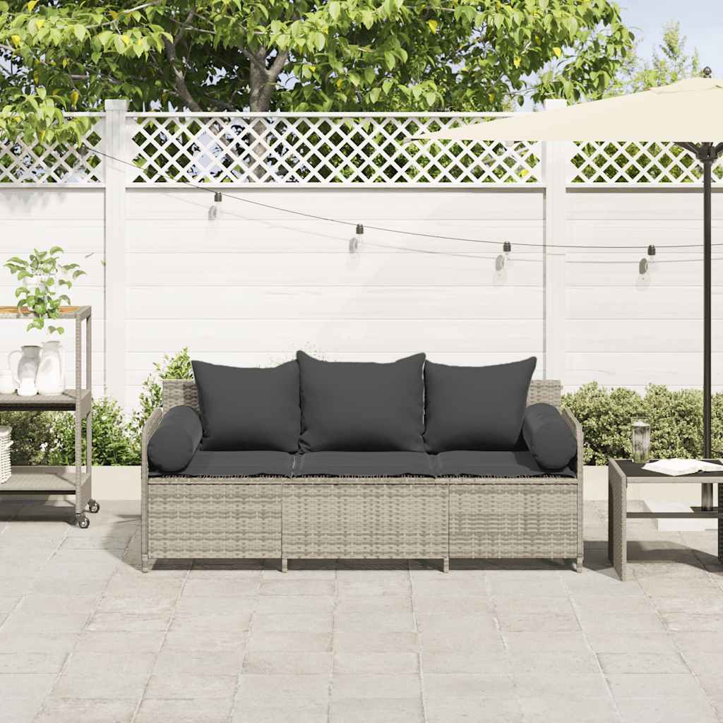 Gartensofa mit Kissen 3-Sitzer Hellgrau Poly Rattan